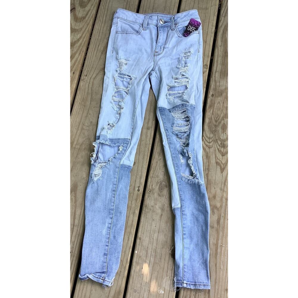American Eagle Patched Jegging Size 0 Mixed Material Colorblock Denim Skinny